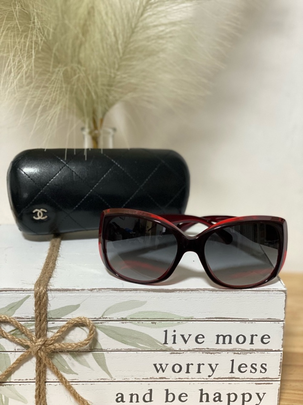 CHANEL Burgundy Red Gradient Women's Sunglasses with Black Quilted case